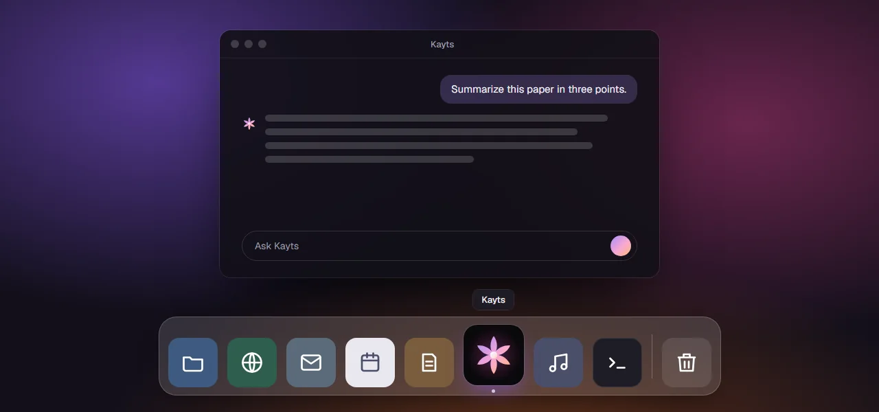 Kayts in its own window on a Mac, with its icon in the Dock