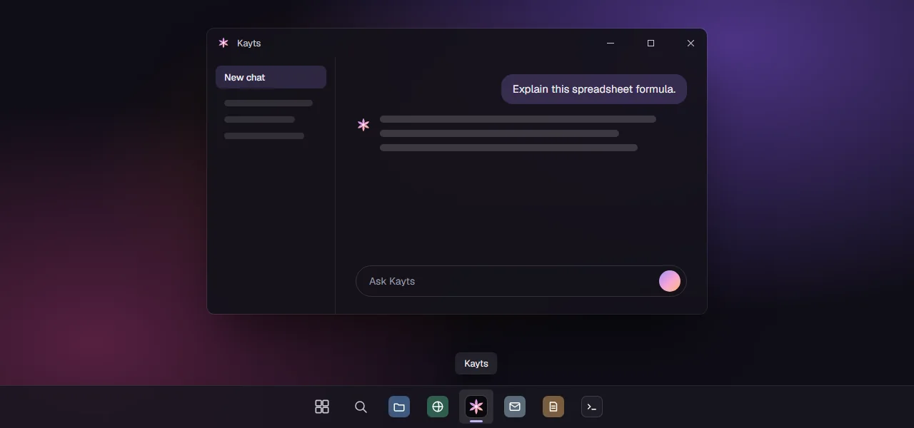 Kayts on Windows, with its icon on the taskbar